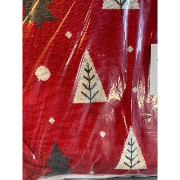 Creative Co-Op Cotton Knit Lumbar Trees and Tassels Pillows Red White Grey - New - Picture 7 of 10